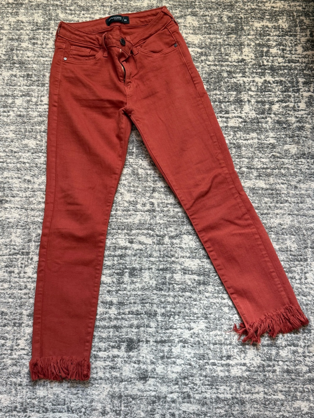 Just Black Rust Red Fringe Hem Skinny Jeans